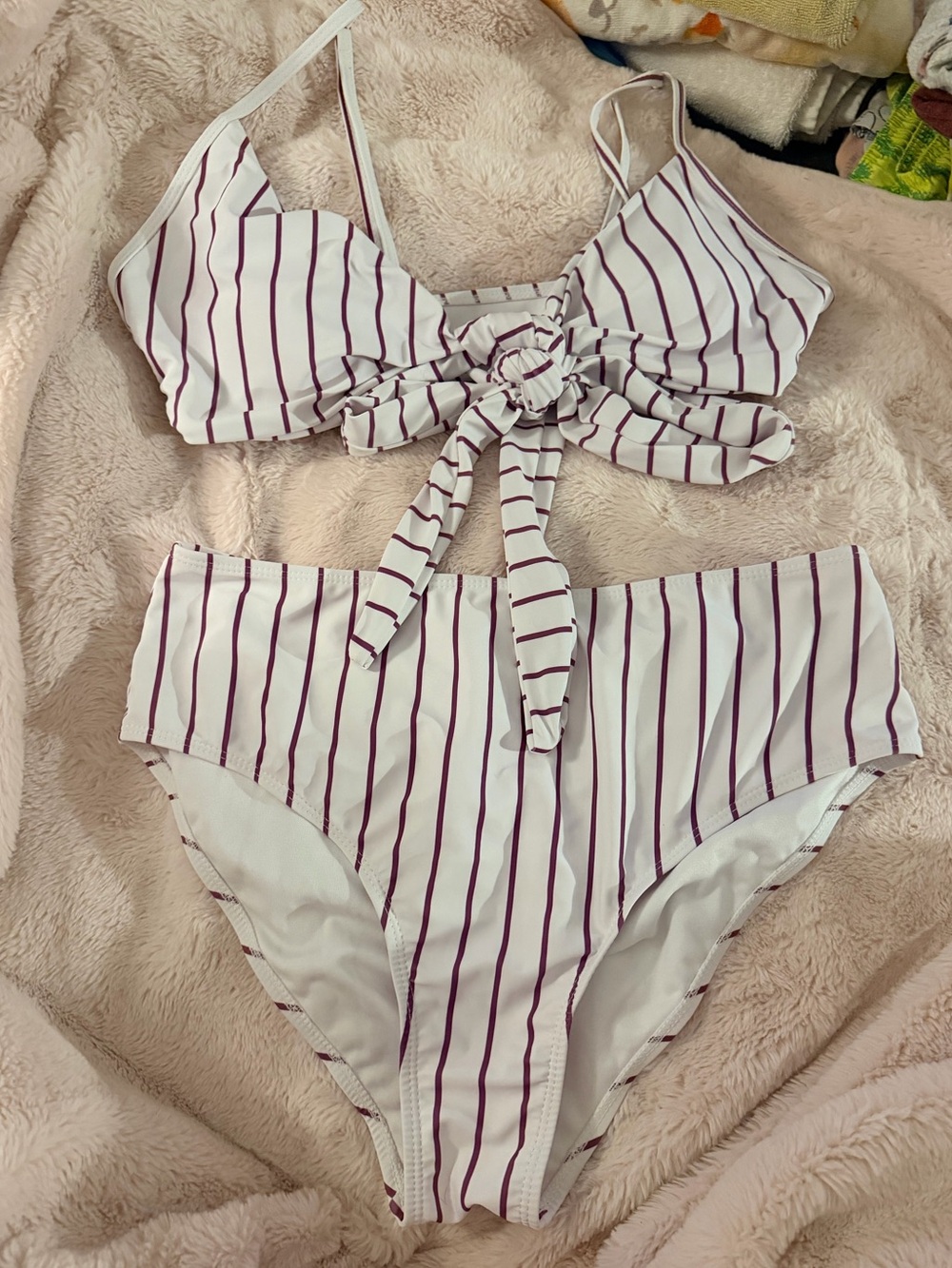 SHEIN High waisted bikini top tie striped swimwear